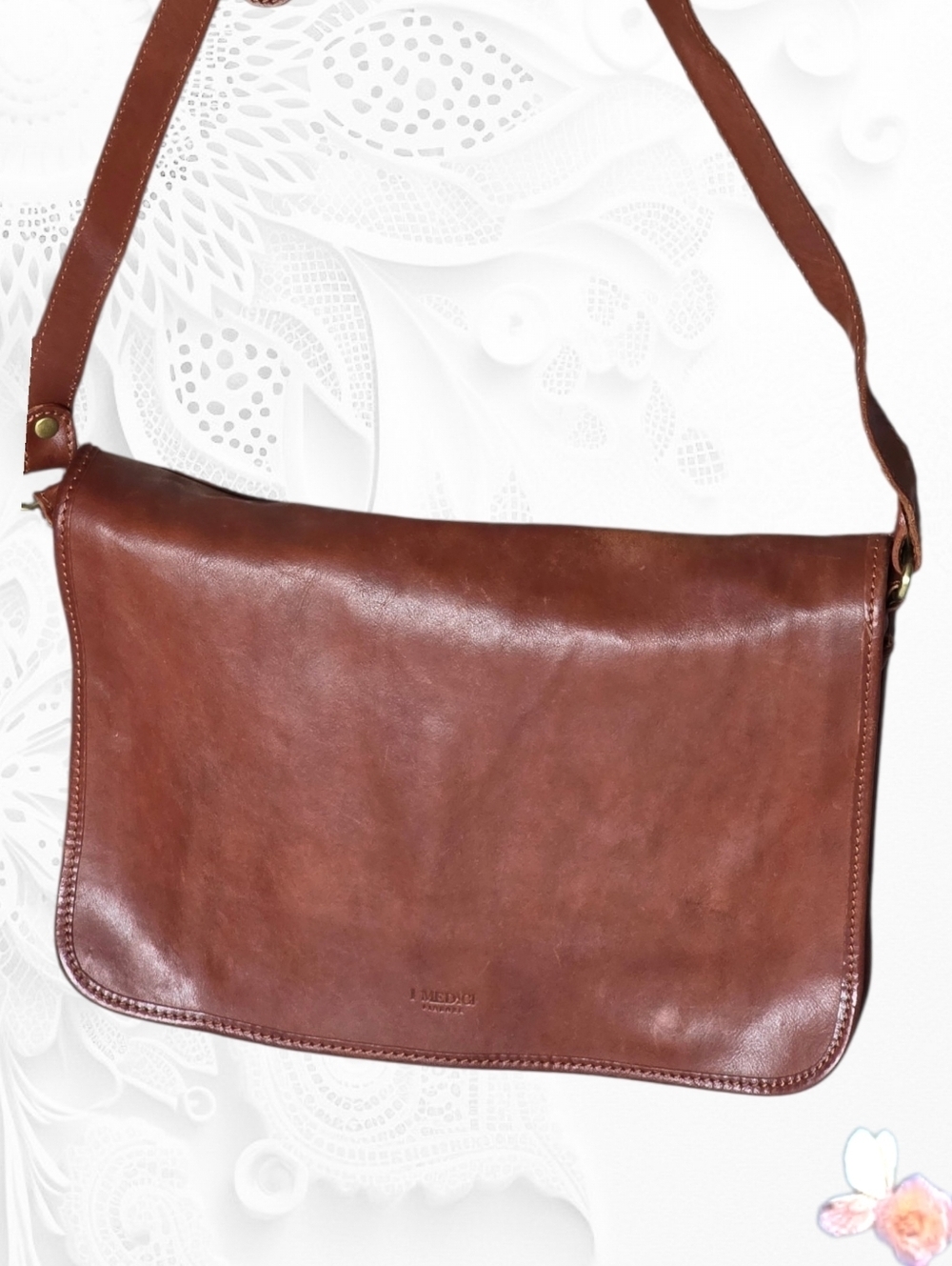 I Medici Italian Leather Crossbody Bag Cognac Flap Shoulder Vintage